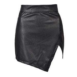 Women's Black Mid Waist Asymmetric Hem Mini Skirt